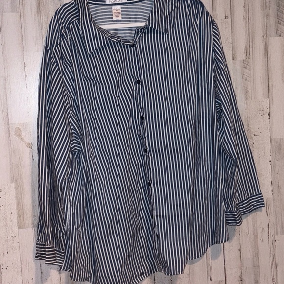 Roamans Plus Size 4X Long Sleeves Button Up Shirt Collared Striped Blue & White - Picture 4 of 7